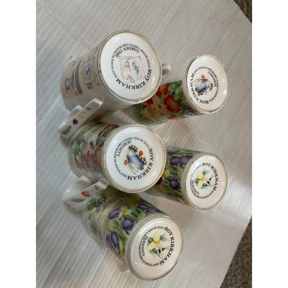 Roy Kirkham Fine Bone China England 5 Tea/Coffee Mugs 4 Serenty/1 Garden Time - Picture 3 of 11